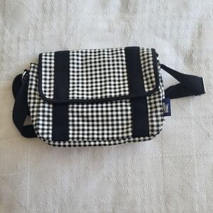 Lands's End Black & White Gingham Crossbody Canvas With Adjustable Strap Bag